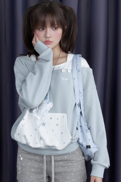 Blue White Star Layered-Look Hooded Sweatshirt