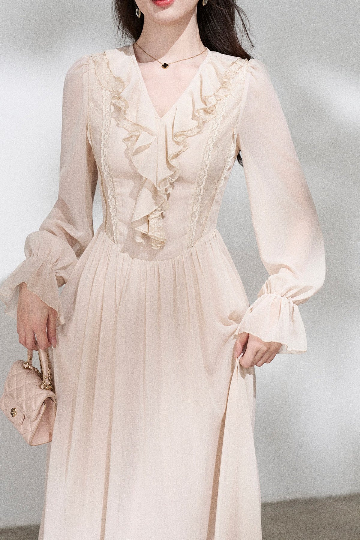 Ruffled V-Neck Long Dress