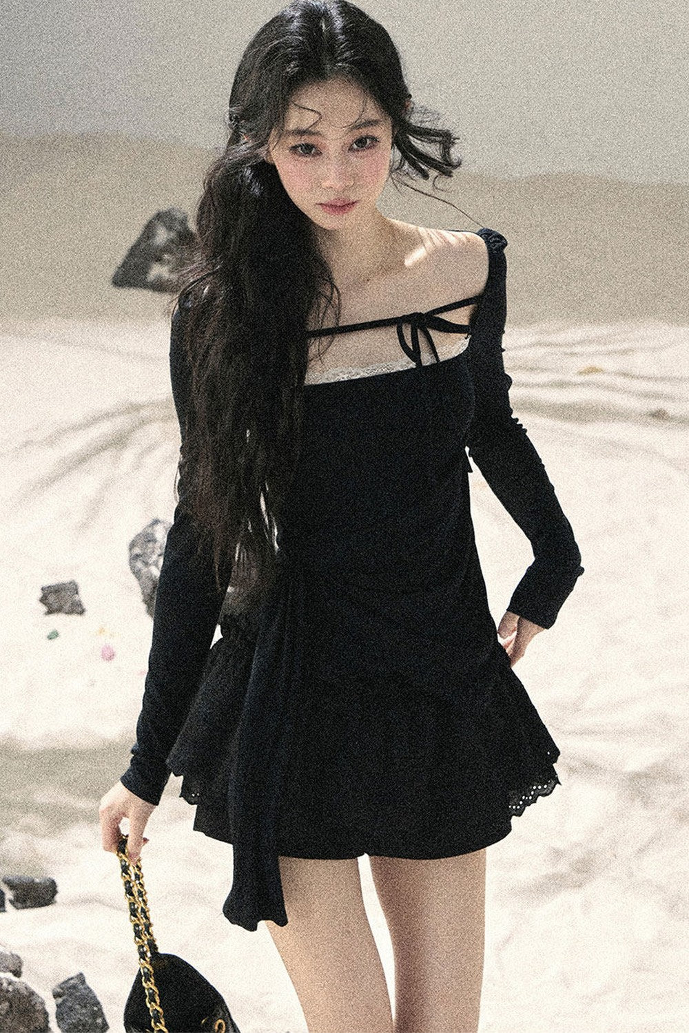 Long Sleeve Square Neck Lace Top