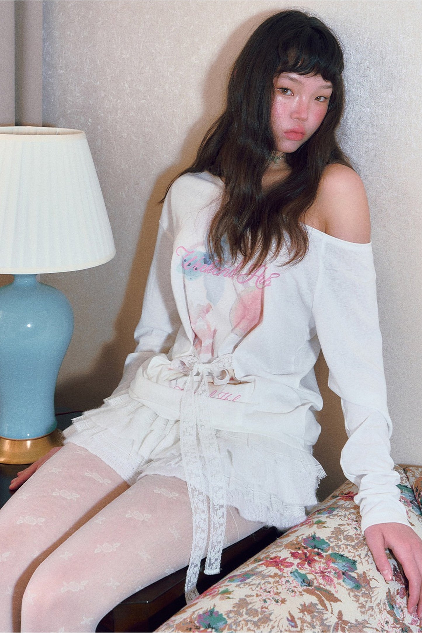 Floral Print Off-Shoulder Long-Sleeved Top and Skirt Set-Up