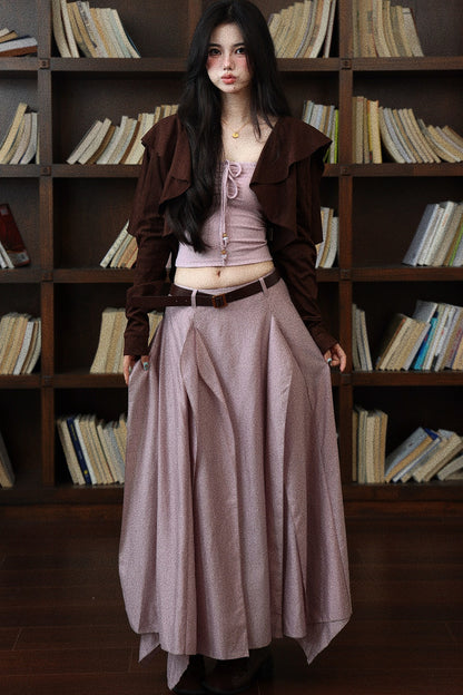 Waist-Cinching Tube Top and Pink and Purple Flowing Skirt Set-Up
