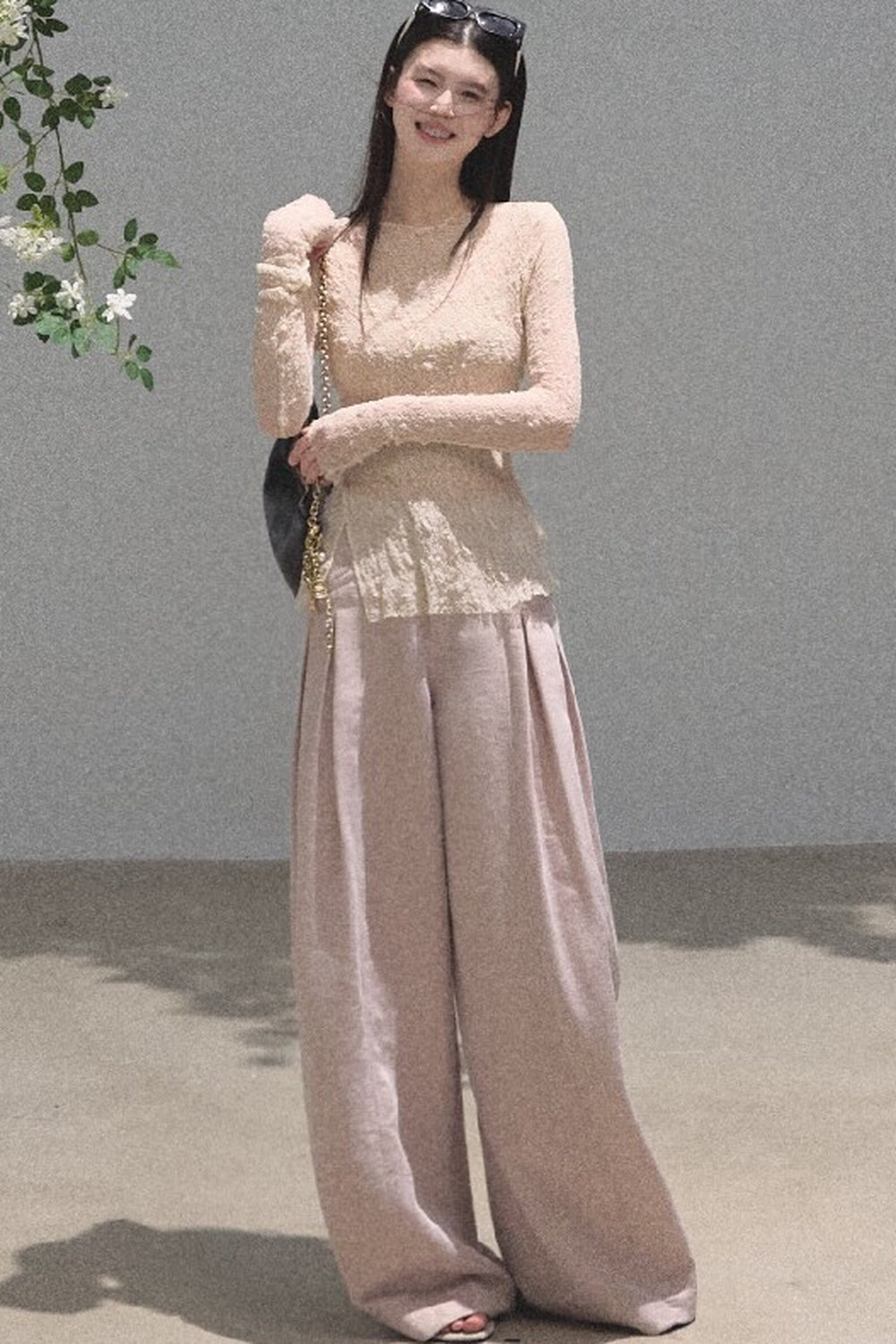 Silver Textured Knit Lace Blouse