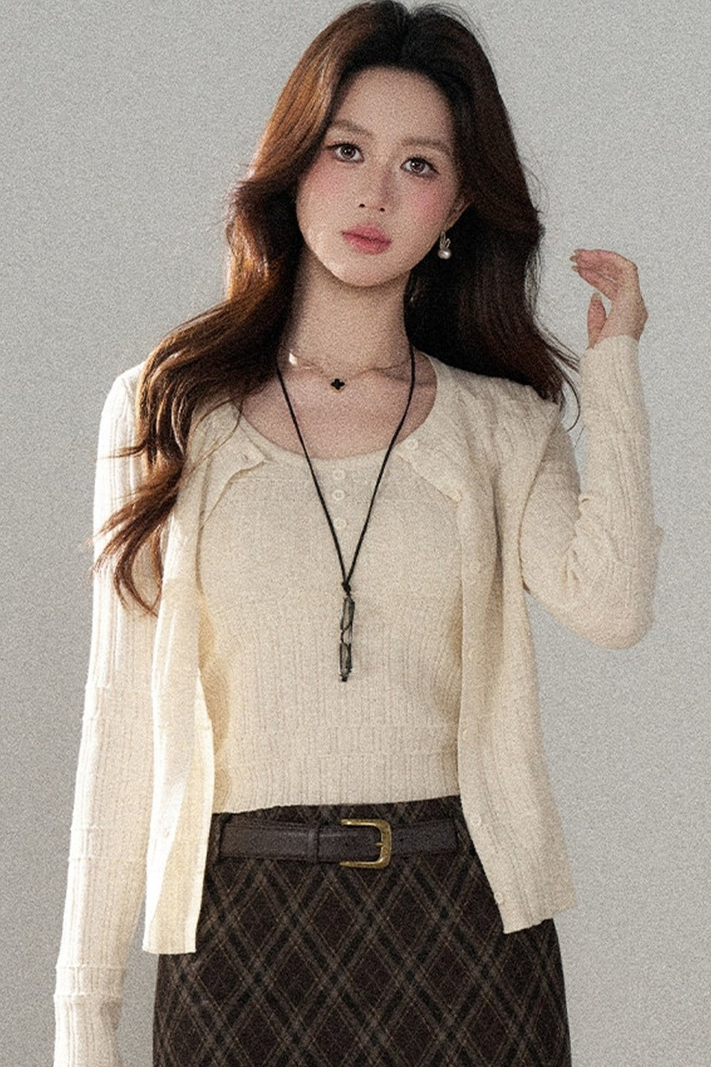 Sophisticated Knitted Cardigan Two-Piece Set