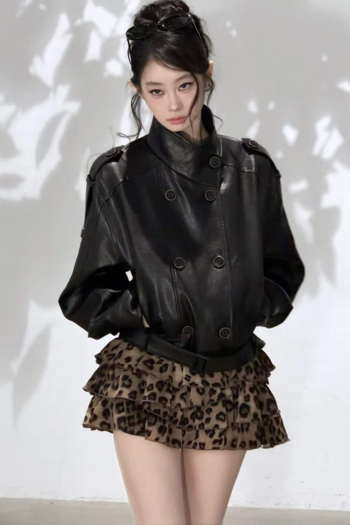 Leopard Print Ruffle A-Line Skirt