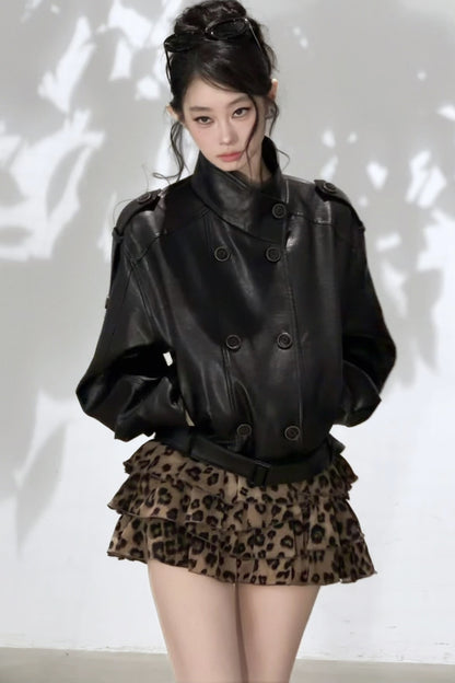 Leopard Print Ruffle A-Line Skirt