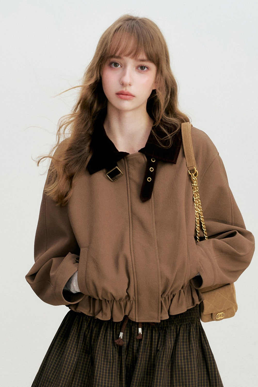 Short Color-Blocked PU Work Jacket