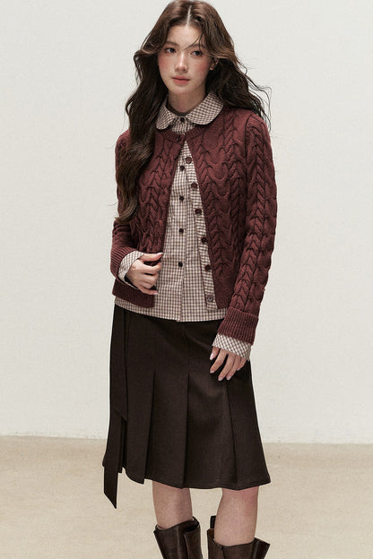 Plaid Layered-Look Knit Top