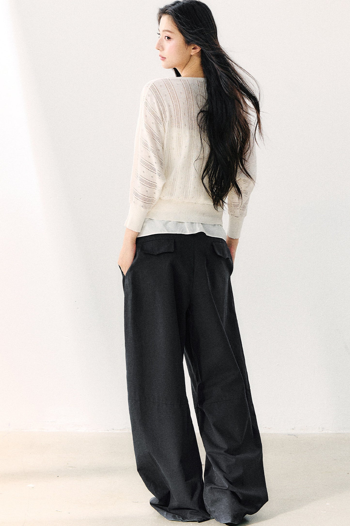 Bowknot Hollow-Out Knit Cardigan And Inner Top Set