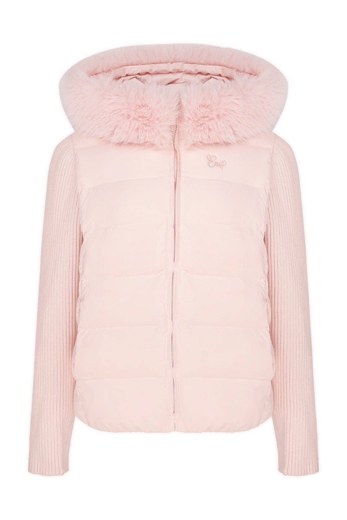 Hooded Knitted Sleeve Down Jacket and Pants Set-Up
