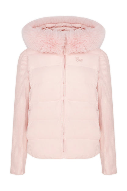 Hooded Knitted Sleeve Down Jacket and Pants Set-Up