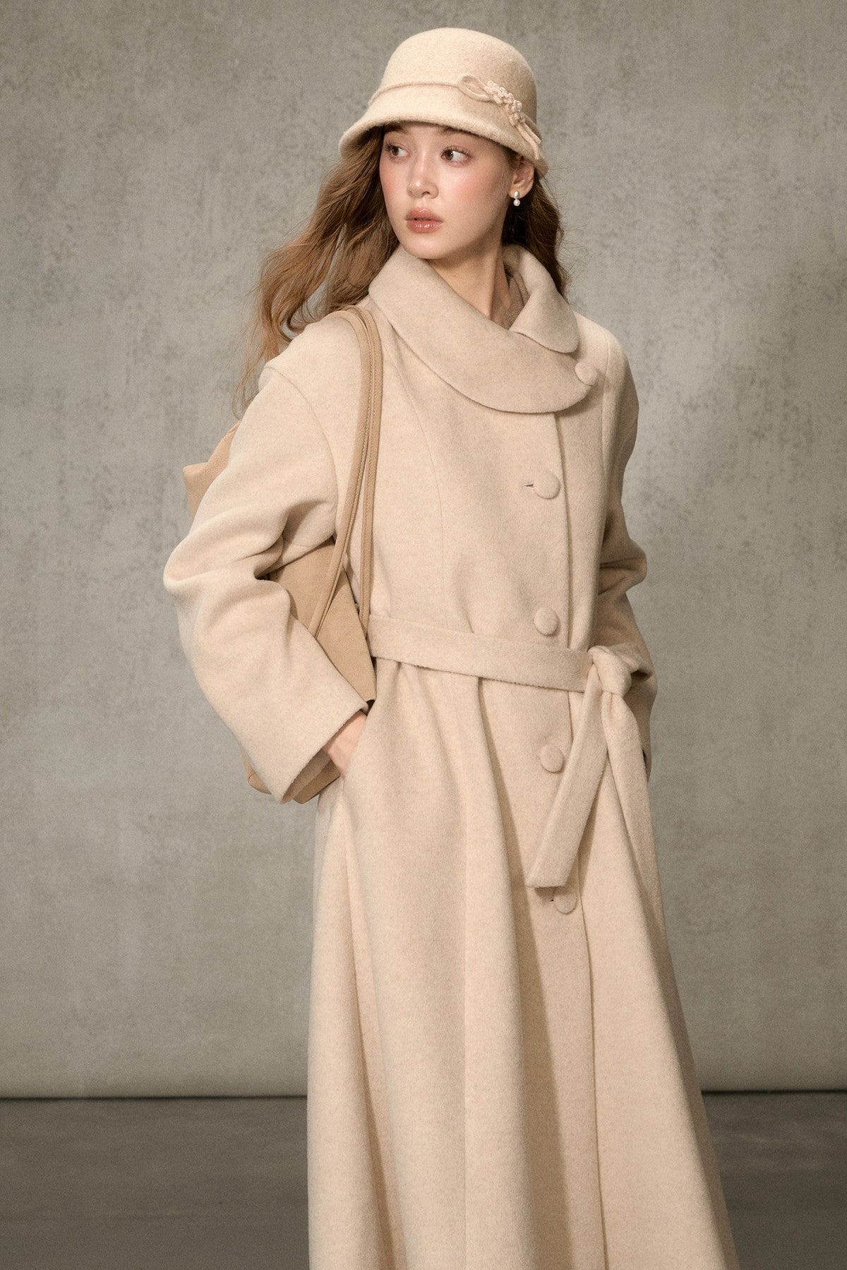 Floral Embroidered Long Woolen Cape Coat Set-Up
