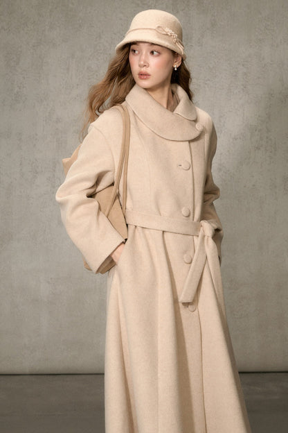 Floral Embroidered Long Woolen Cape Coat Set-Up