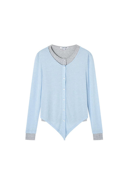 Layered Fake Two-Piece Tencel Wool Top