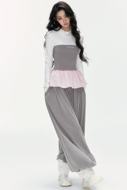 Tencel Wool Layered-Look Top and Lantern Pants Set-Up