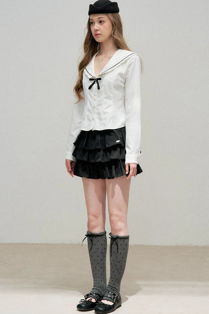 White Bow Collar Blouse