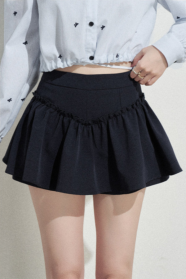 Doll Collar Drawstring Long-Sleeve Shirt and Skirt Set-Up