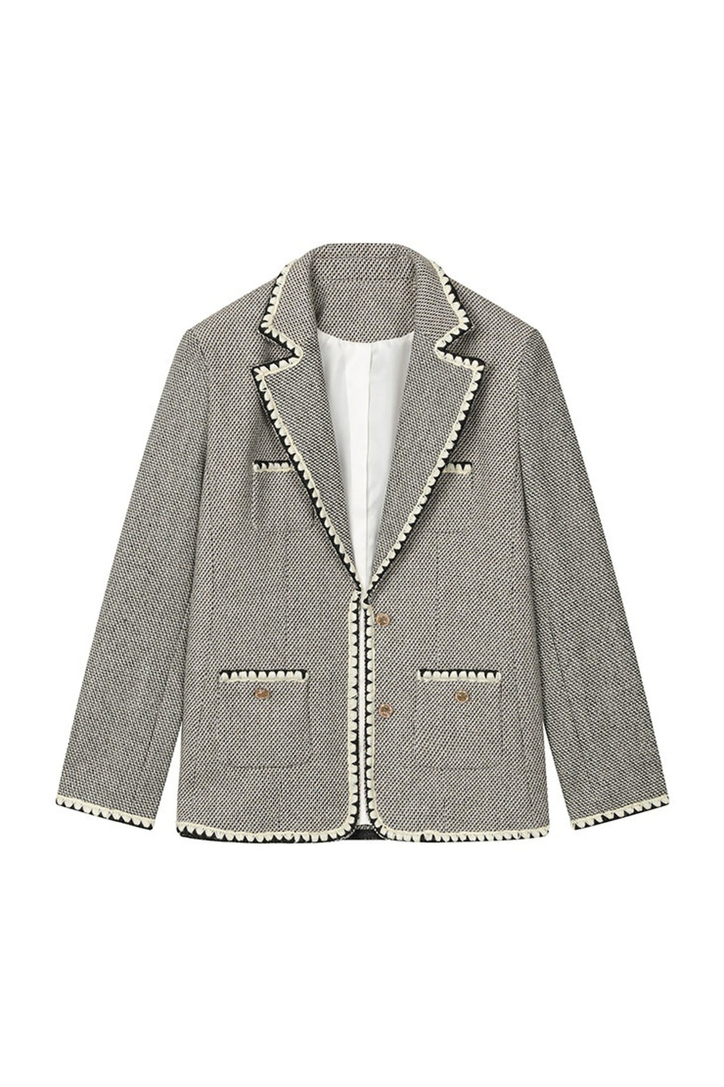 Completo con gilet stile blazer e gonna in lana con ricamo a conchiglia