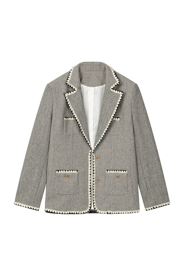 Shell Embroidery Woolen Blazer Vest and Skirt Set-Up