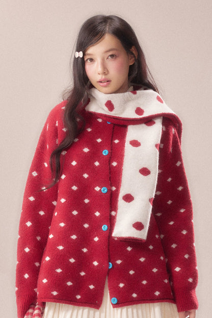 Polka Dot Scarf Knit Cardigan