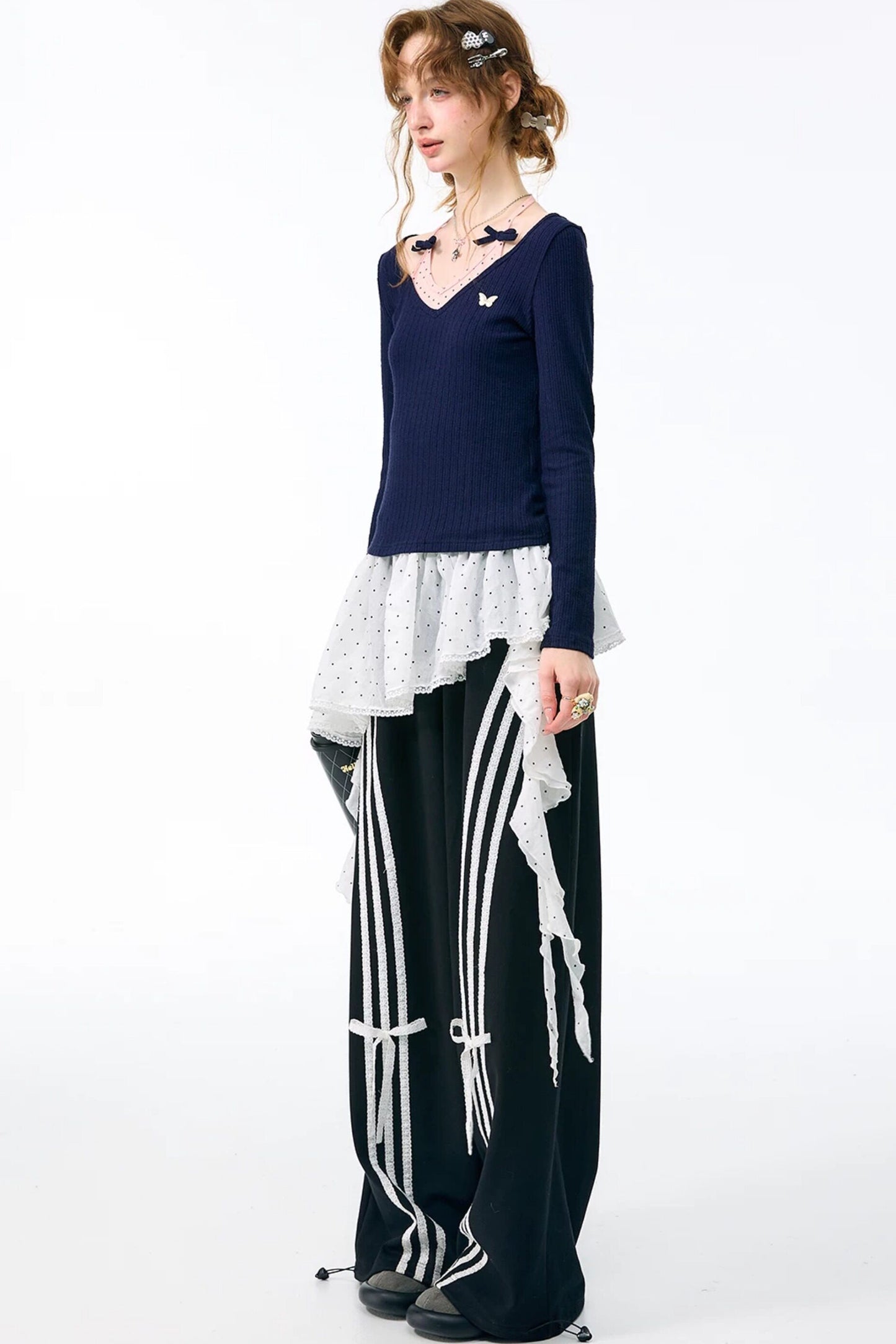 White Butterfly Wide-Leg Sweatpants