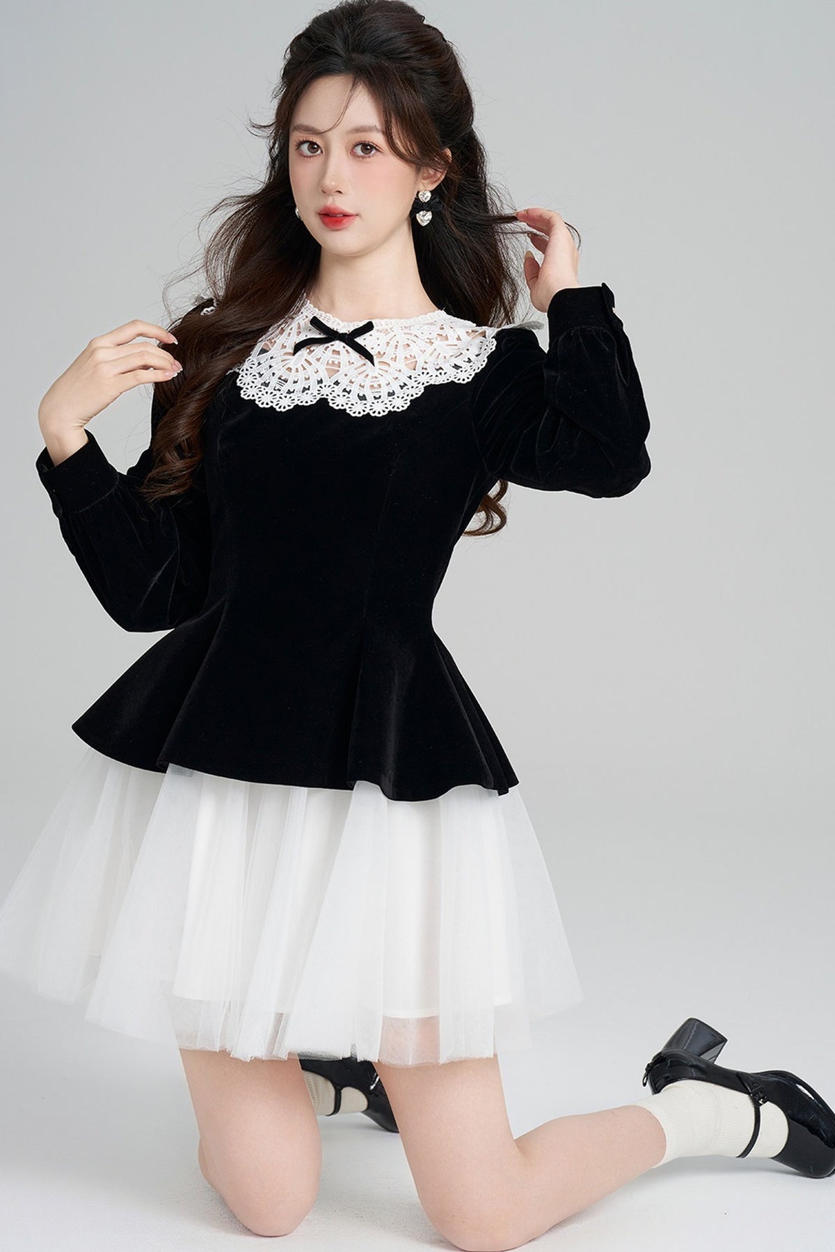 Black Velvet Lace Mesh Dress
