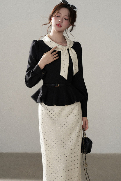 Bow Lantern Sleeve Skirt and Top Set-Up