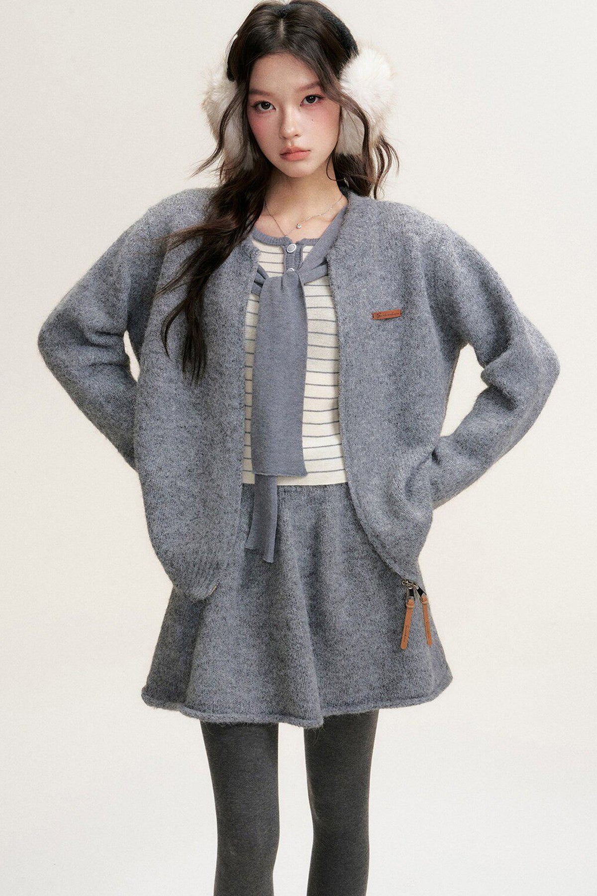 Striped Shawl Collar Long Sleeve Knit Sweater