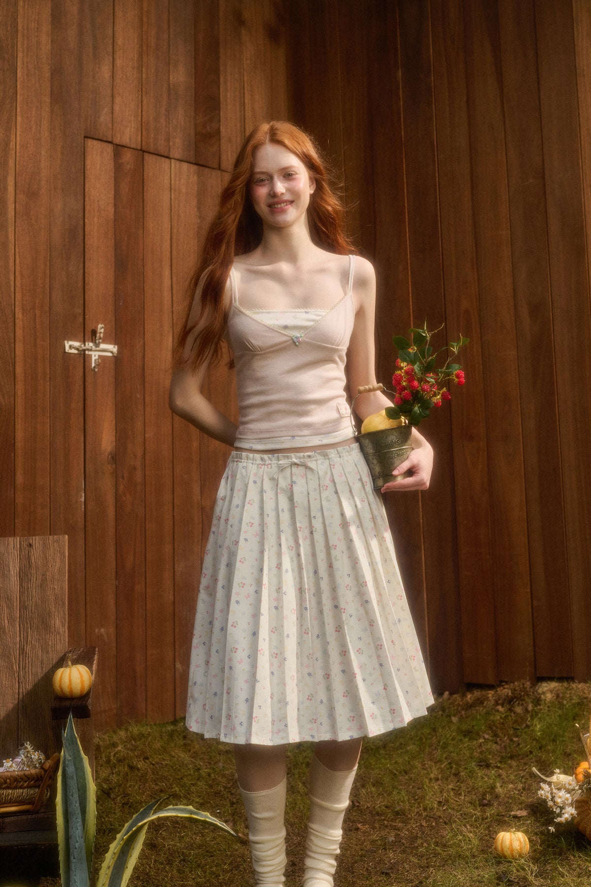 Hoodie and Pleated Skirt Set-Up