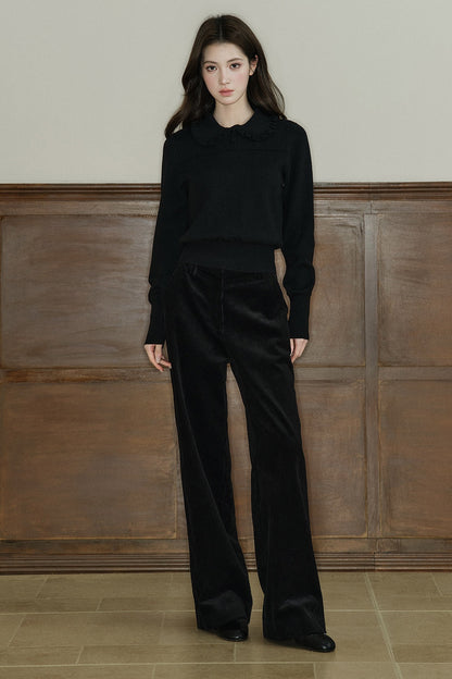 Wool Blend Ruffled Doll Collar Top