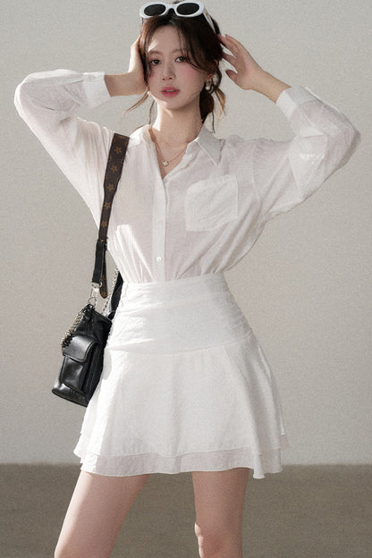 White Shirt and Skirt Set