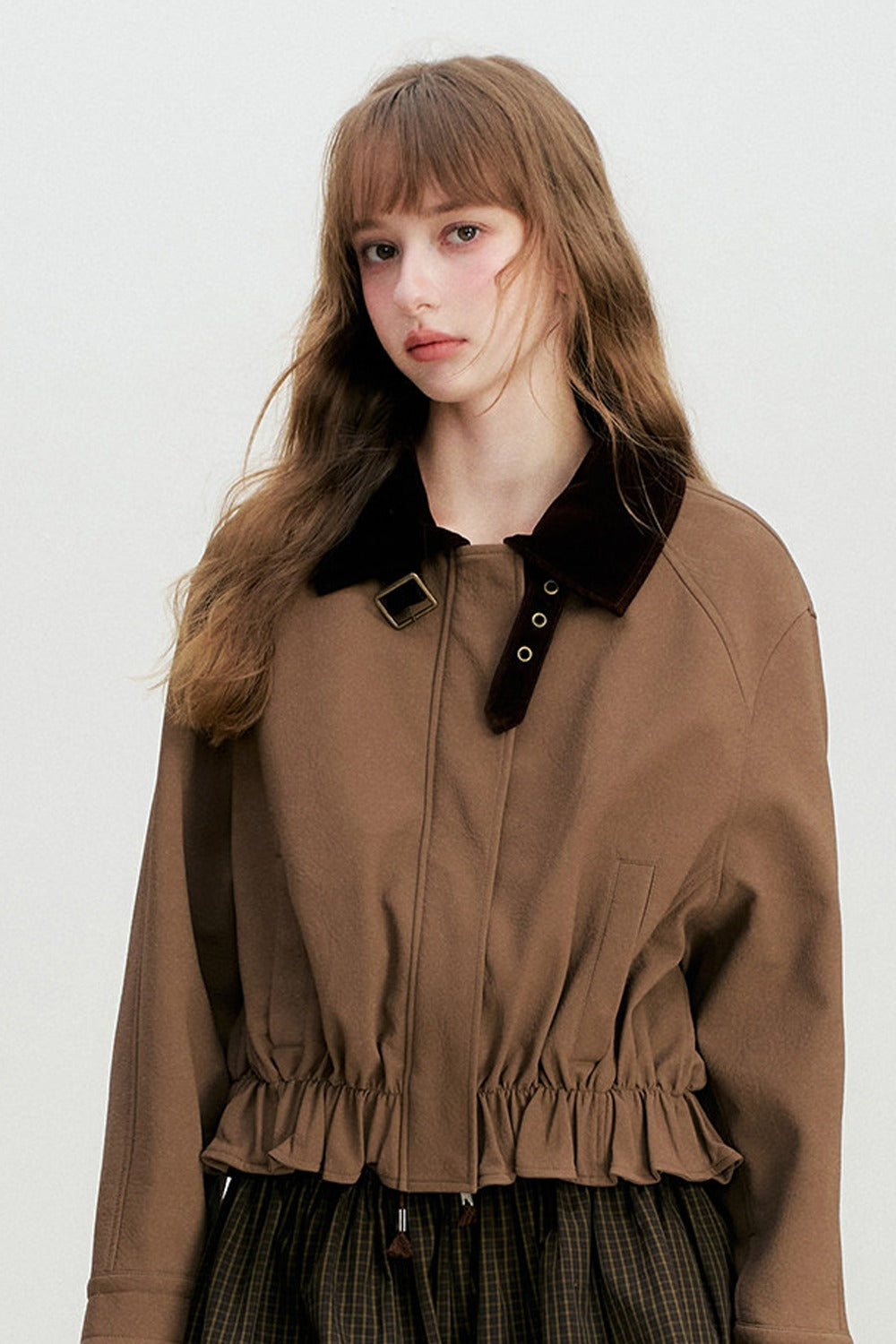 Short Color-Blocked PU Work Jacket