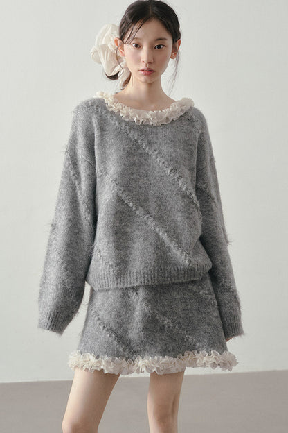 Conjunto de suéter holgado y falda con volantes