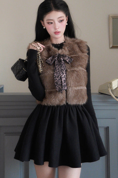 Bowknot Leopard Fur Vest