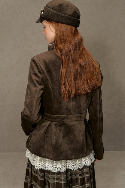 Distressed Suede Double-Breasted Jacket
