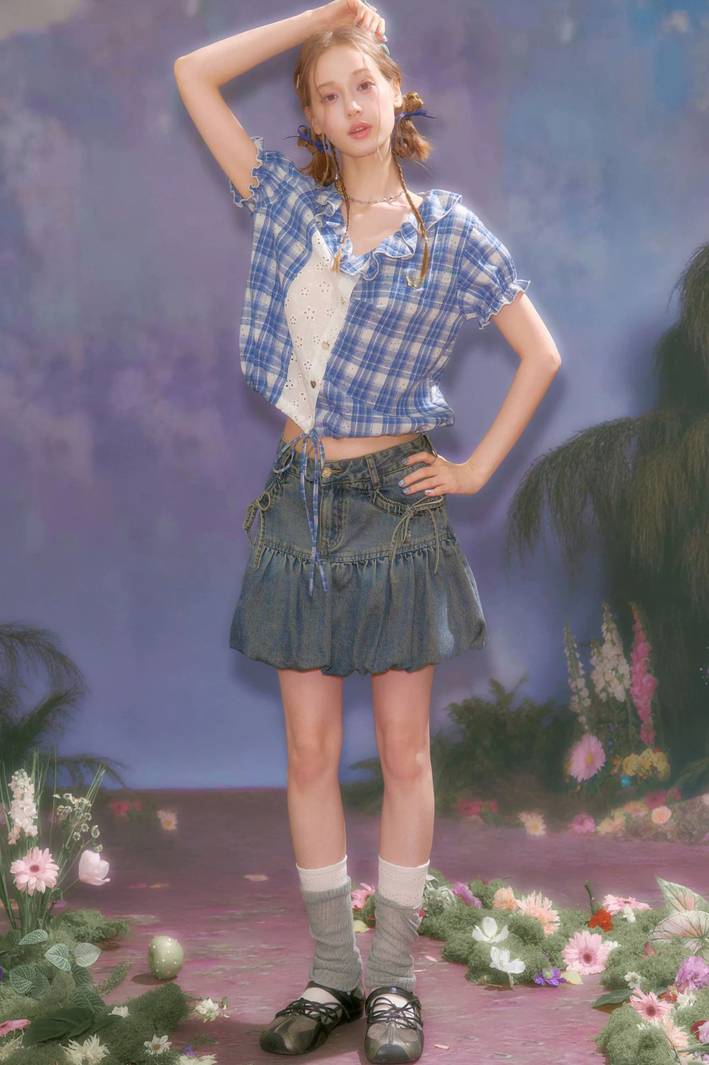 Blue Plaid Patchwork Shirt