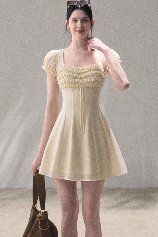 Short-Sleeved Cinched Waist Dress