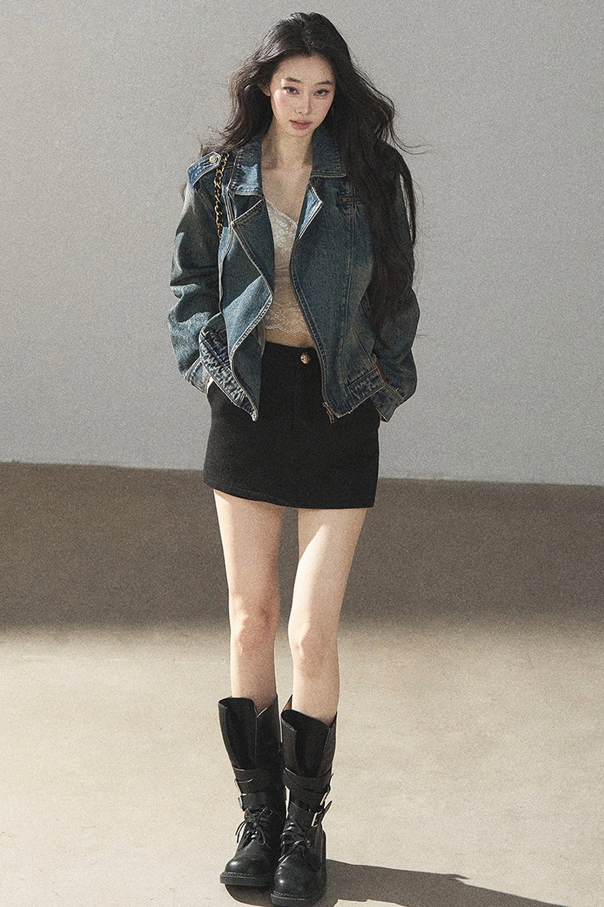Giacca in denim con colletto polo