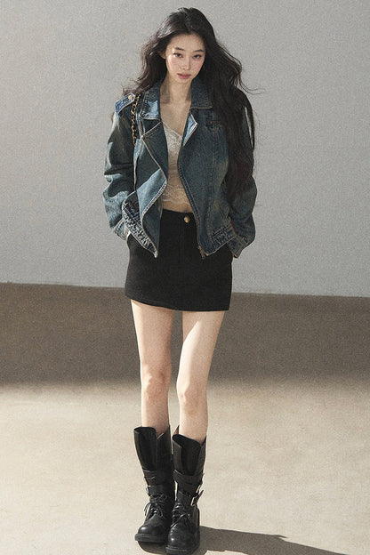 Giacca in denim con colletto polo
