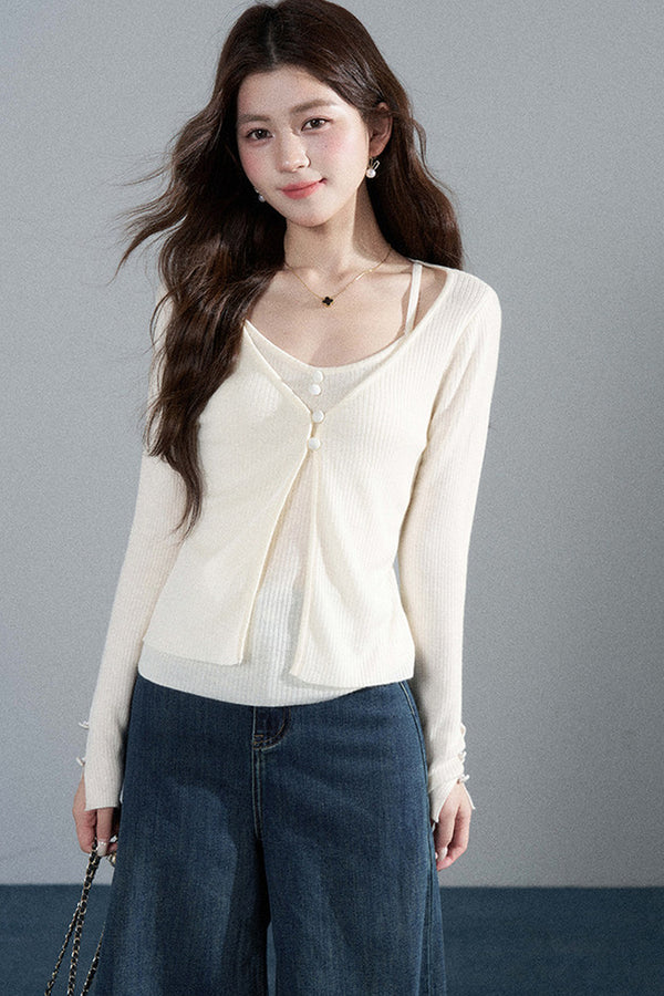 Red Layered-Look Knit Top
