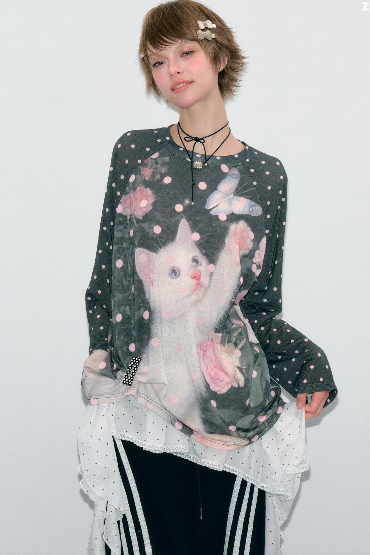 Retro Polka Dot Raglan Top
