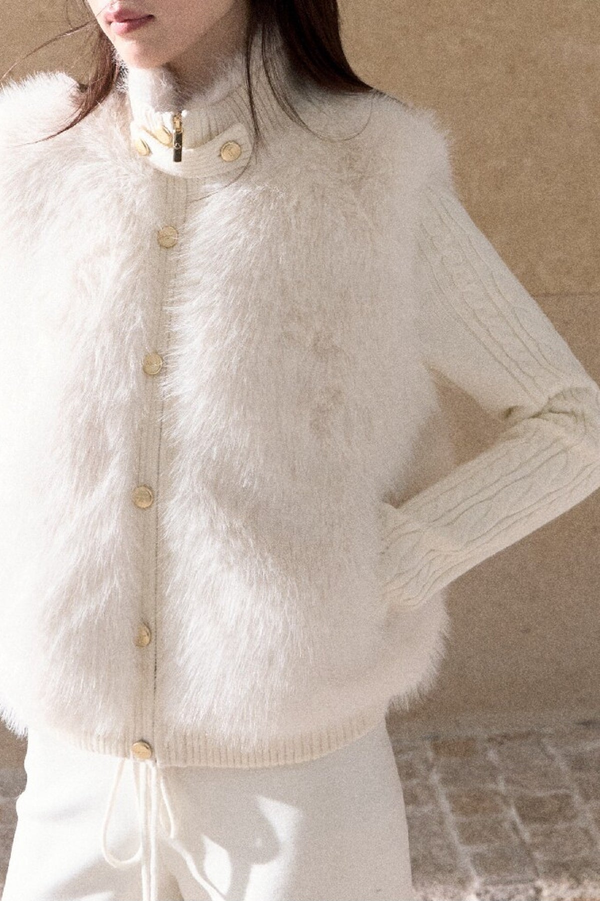 Vintage Eco-Friendly Fur Cable Knit Jacket
