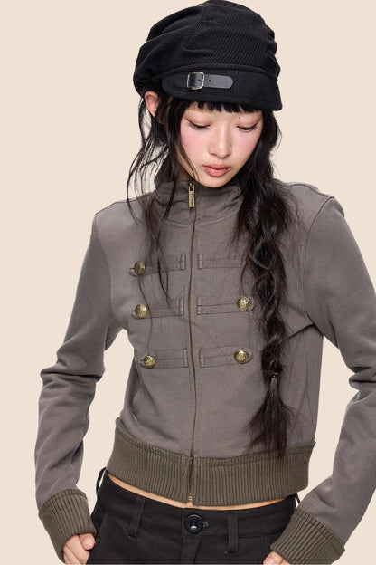 Short Napoleon Style Stand Collar Cardigan
