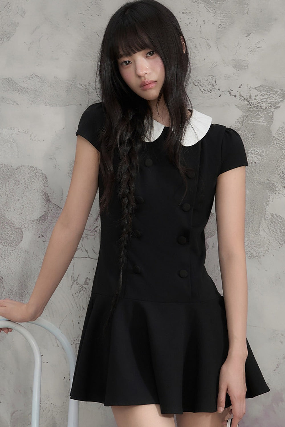 Double-Breasted Doll Collar A-Line Dress