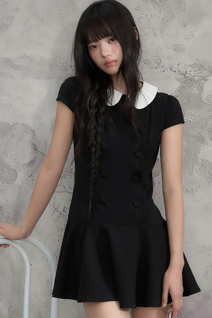 Double-Breasted Doll Collar A-Line Dress