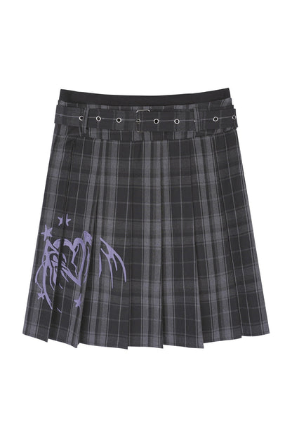 Gray Plaid Pleated Skirt