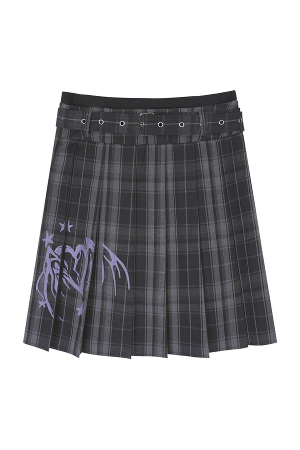 Gray Plaid Pleated Skirt