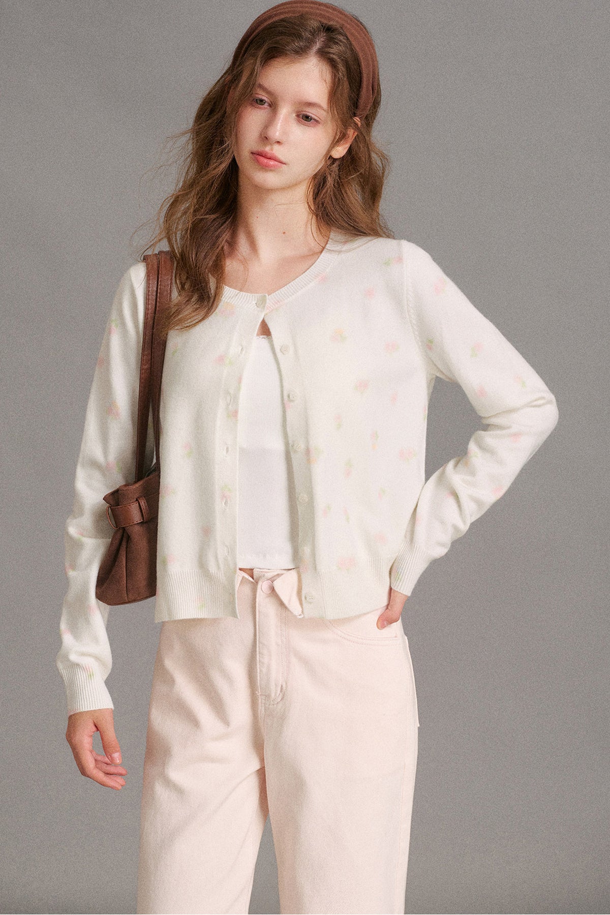 Long-Sleeved Hand-Painted Rose Cardigan