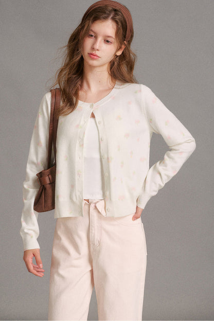 Long-Sleeved Hand-Painted Rose Cardigan