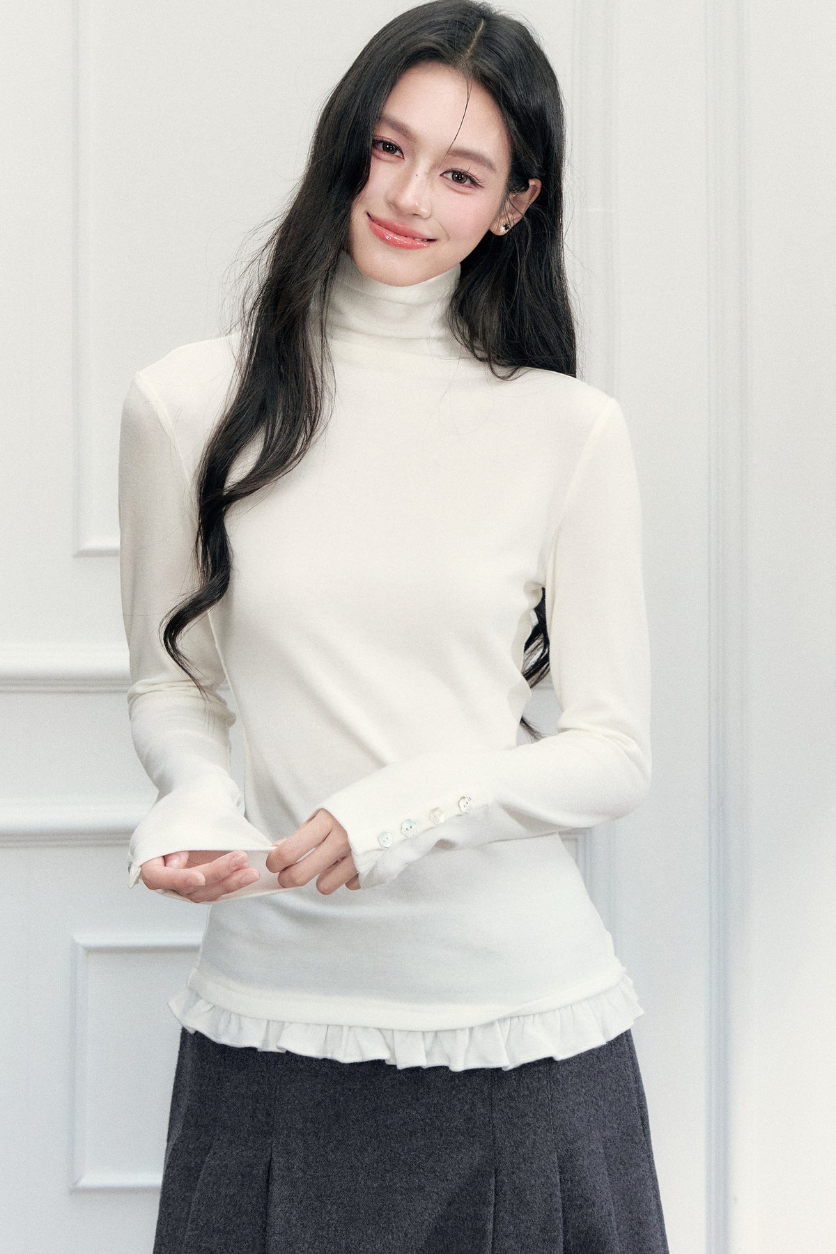 Ruffled Hem Long Sleeve T-Shirt