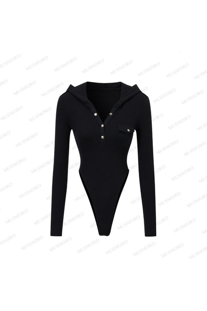 Brushed Ribbed Hooded Cutout Top